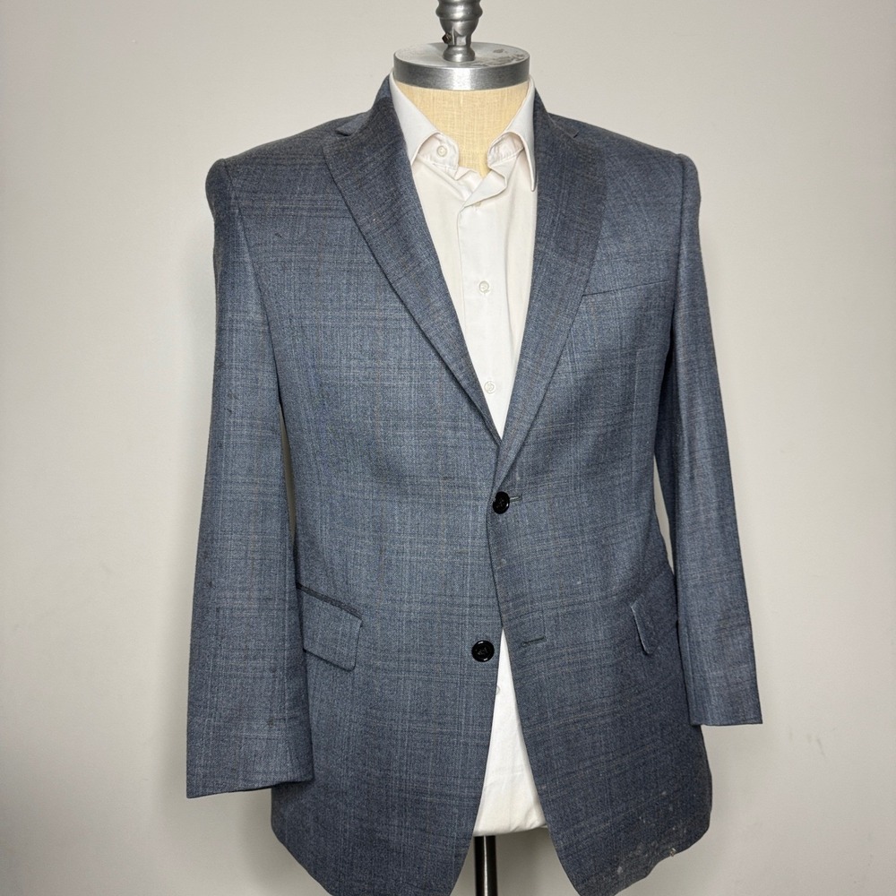 Hart Schaffner Marx Wool Blend Plaid‎ Sport Coat Blazer 42R Mens Blue Gray